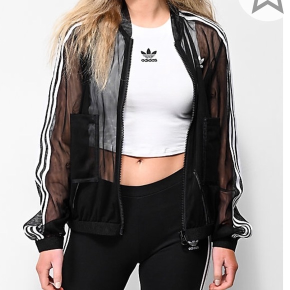adidas New 3 Stripe Tulle Black Track Jacket adidas New 3 Stripe Tulle Black Track Jacket